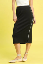 Umgee Midi Pencil Skirt with Contrast Piping Detail OutfitFlow
